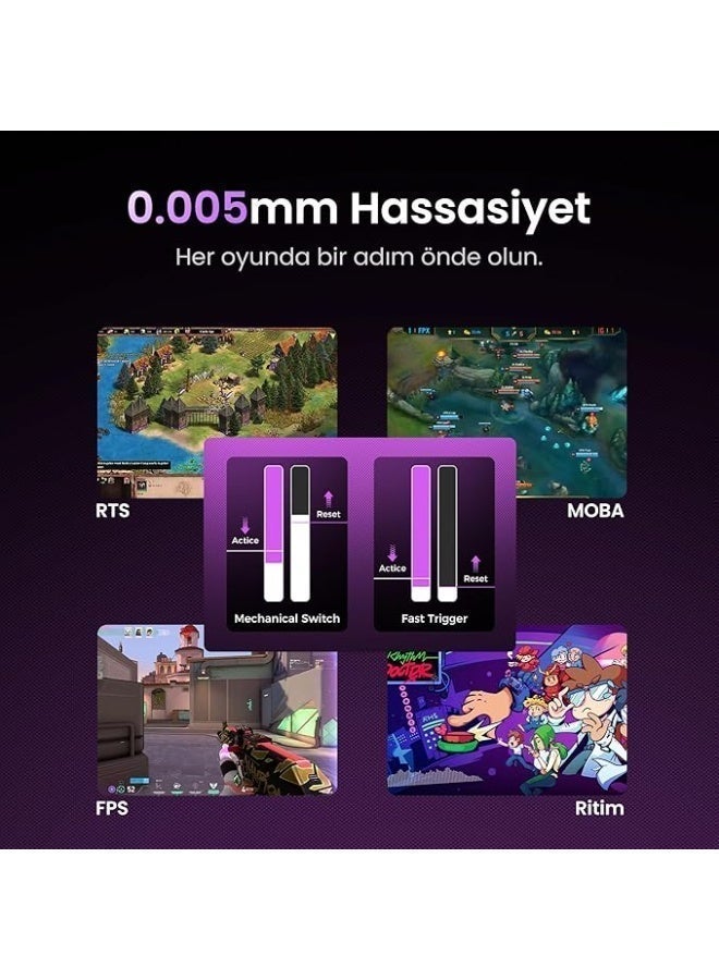 جرافا ستار لوحة مفاتيح GravaStar Mercury V75 HE - لوحة مفاتيح ألعاب مغناطيسية بتأثير هول بنسبة 75%، 79 مفتاحًا، تردد 8000 هرتز، 0.005RT، USB-C سلكي، إضاءة خلفية RGB، تشغيل قابل للتعديل، هيكل شبه ألومنيوم - رمادي ميكا - Image 4